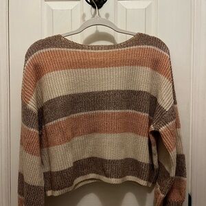 Billabong Striped Scoopneck Sweater in Cream, Brown & Peach